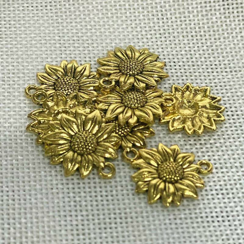 Lots 10x Sunflower Beads Charms Golden DIY Necklace Bracelet Jewelry Making@