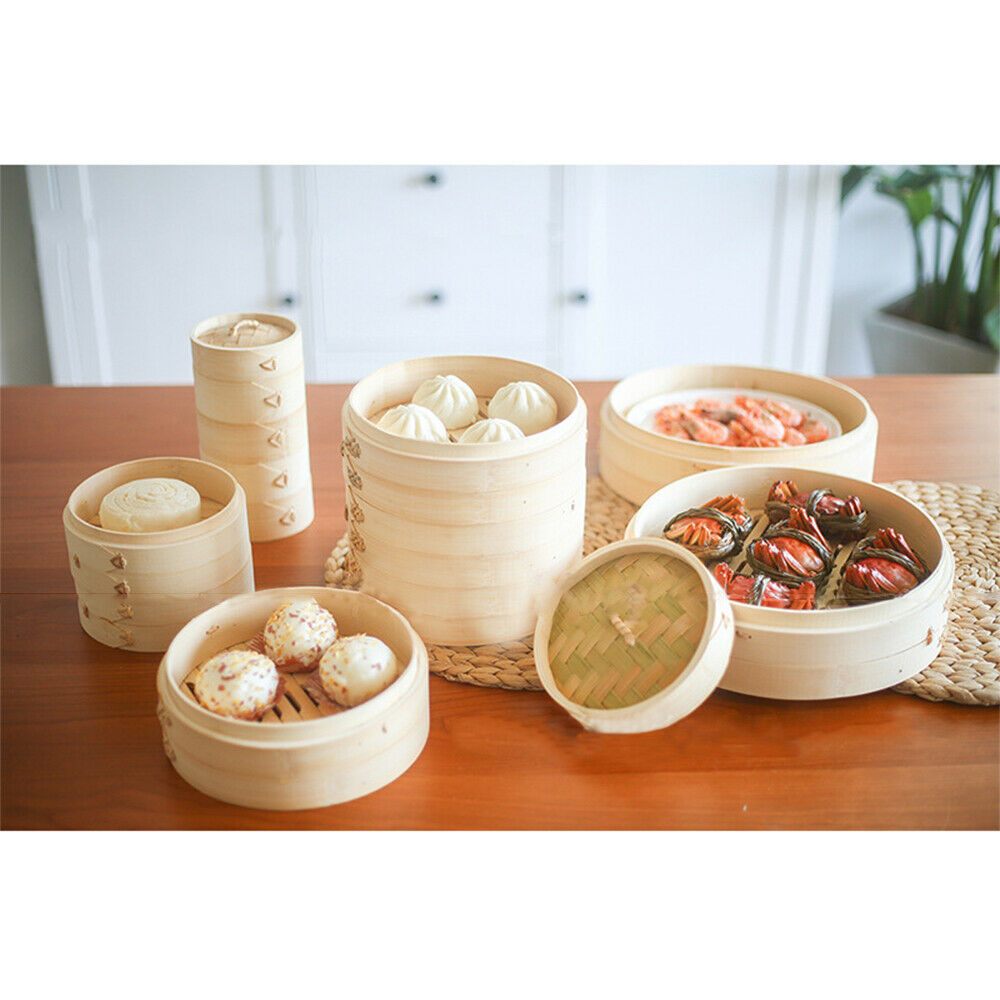 Bamboo Food Steamer Basket Case 4 Tier with Lid 3.9" Steamer Hand Woven