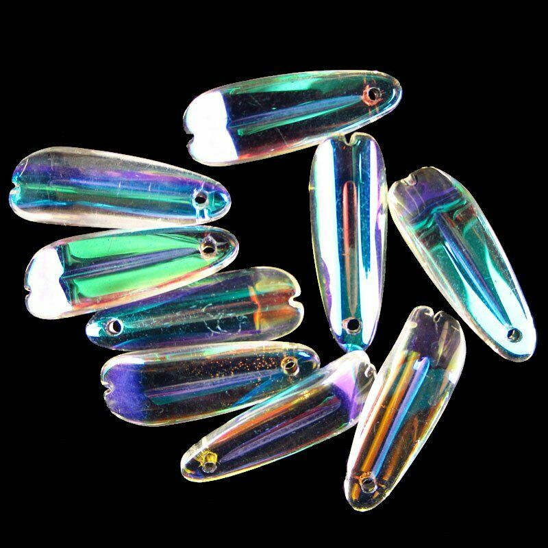 25Pcs 25x8x4mm Carved AB White Rainbow Titanium Crystal Leaf Pendant 28g A-250SJ