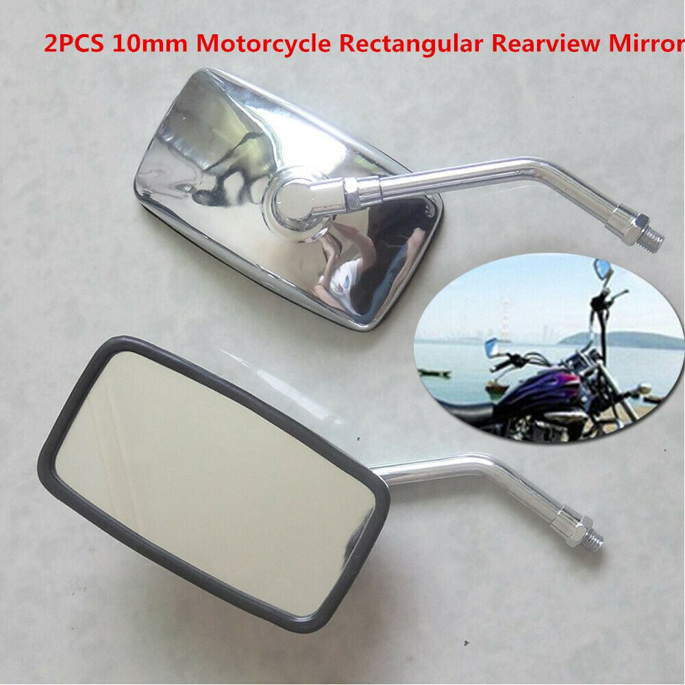 Universal 2X Motorcycle ATV Bike Rectangular Rearview Side Mirrors Aluminum Stem