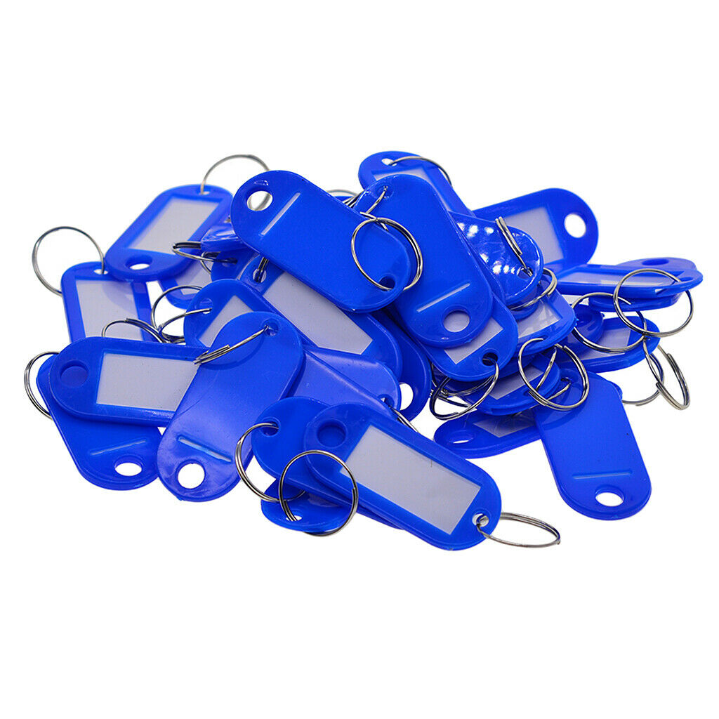 50x Waterproof Plastic Key Fobs Luggage ID Tags Labels Key Rings Royal blue