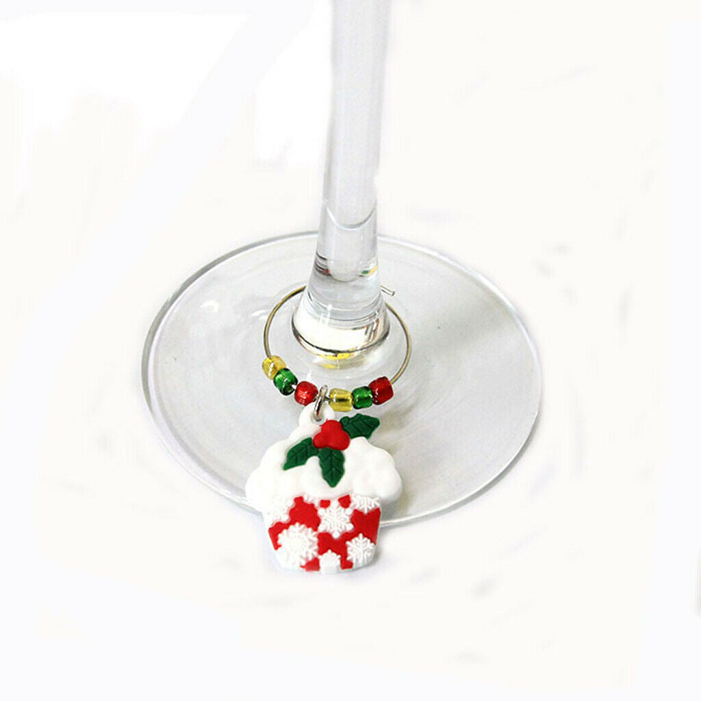 6pcs/Set Christmas Glass Beach Themed Wine Glass Charms,Wine Tasting Party