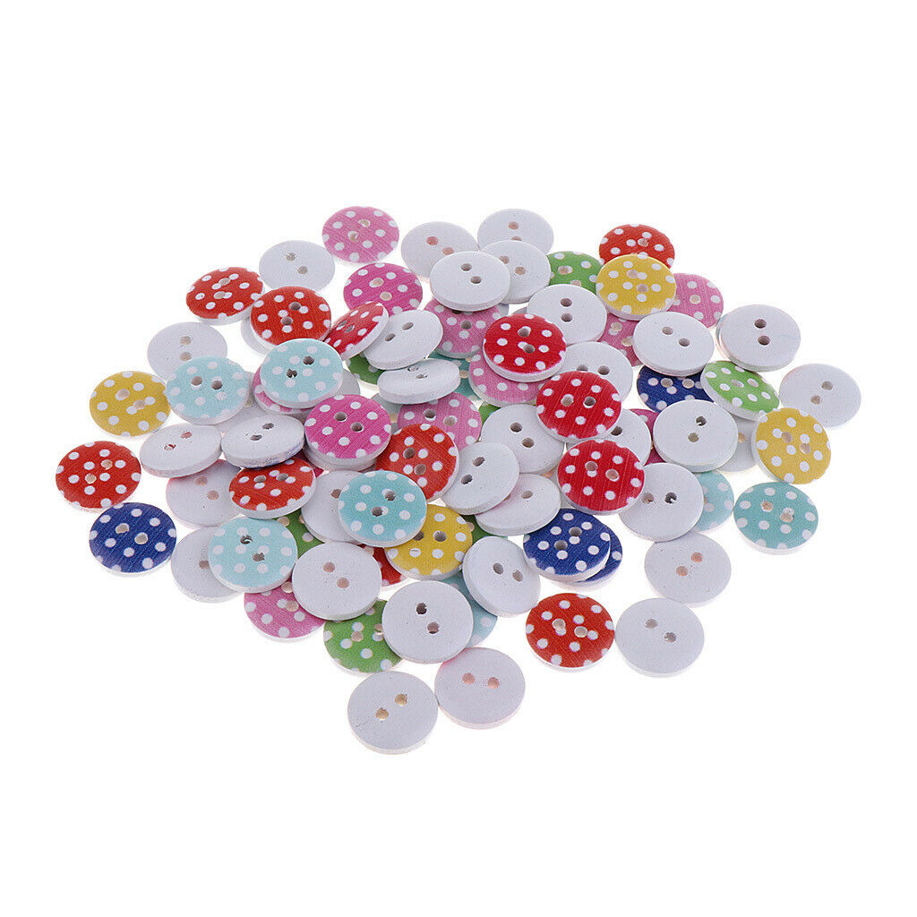 Pack of 100 Wooden Button 2 Holes Round Dot Pattern DIY Garment Accessories