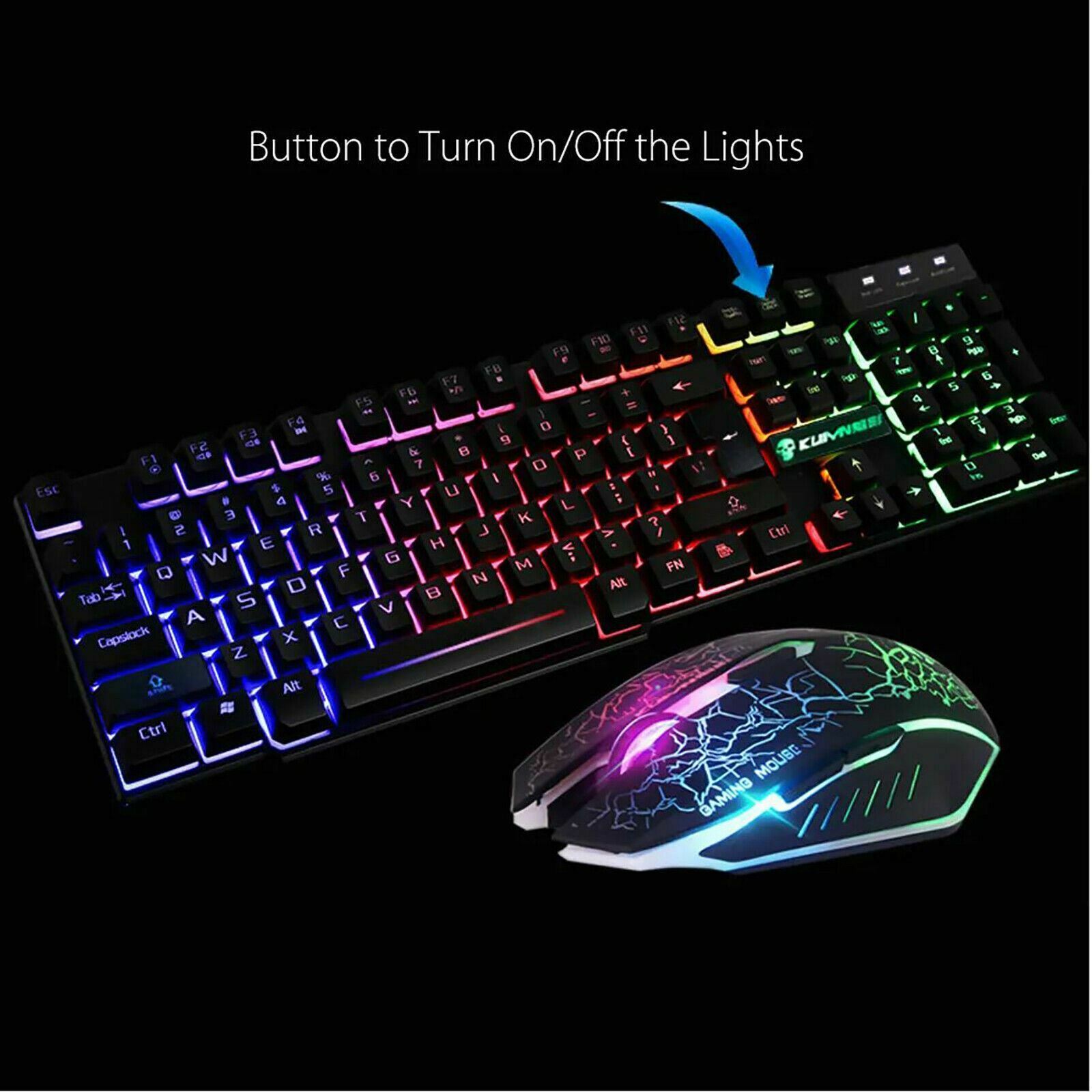 Waterproof LED Backlit Wired Mechanical Gaming Keyboard 2400DPI Mouse Pad Combo