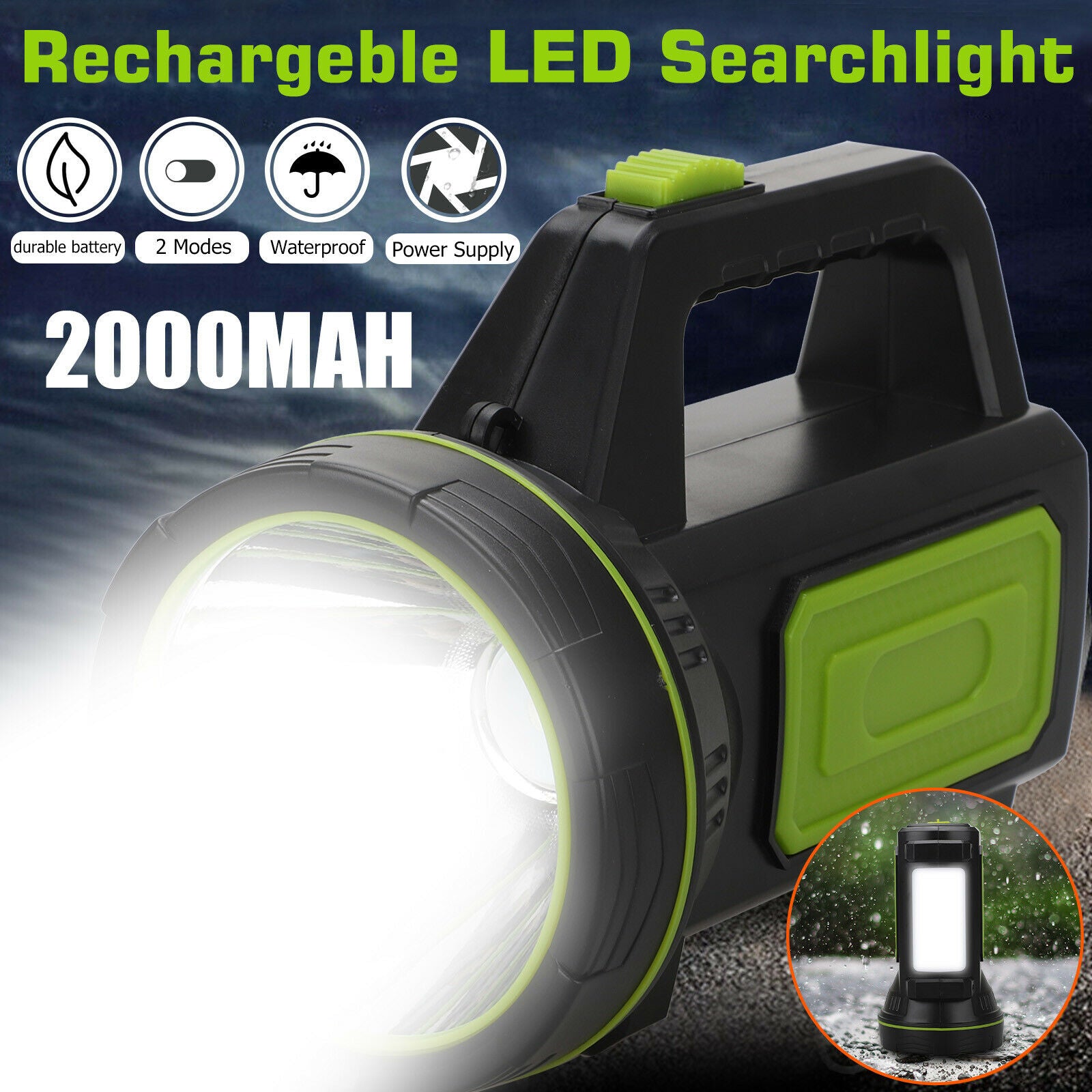 Super Bright LED Searchlight Rechargeable Handheld Spotlight Flashlight Portable