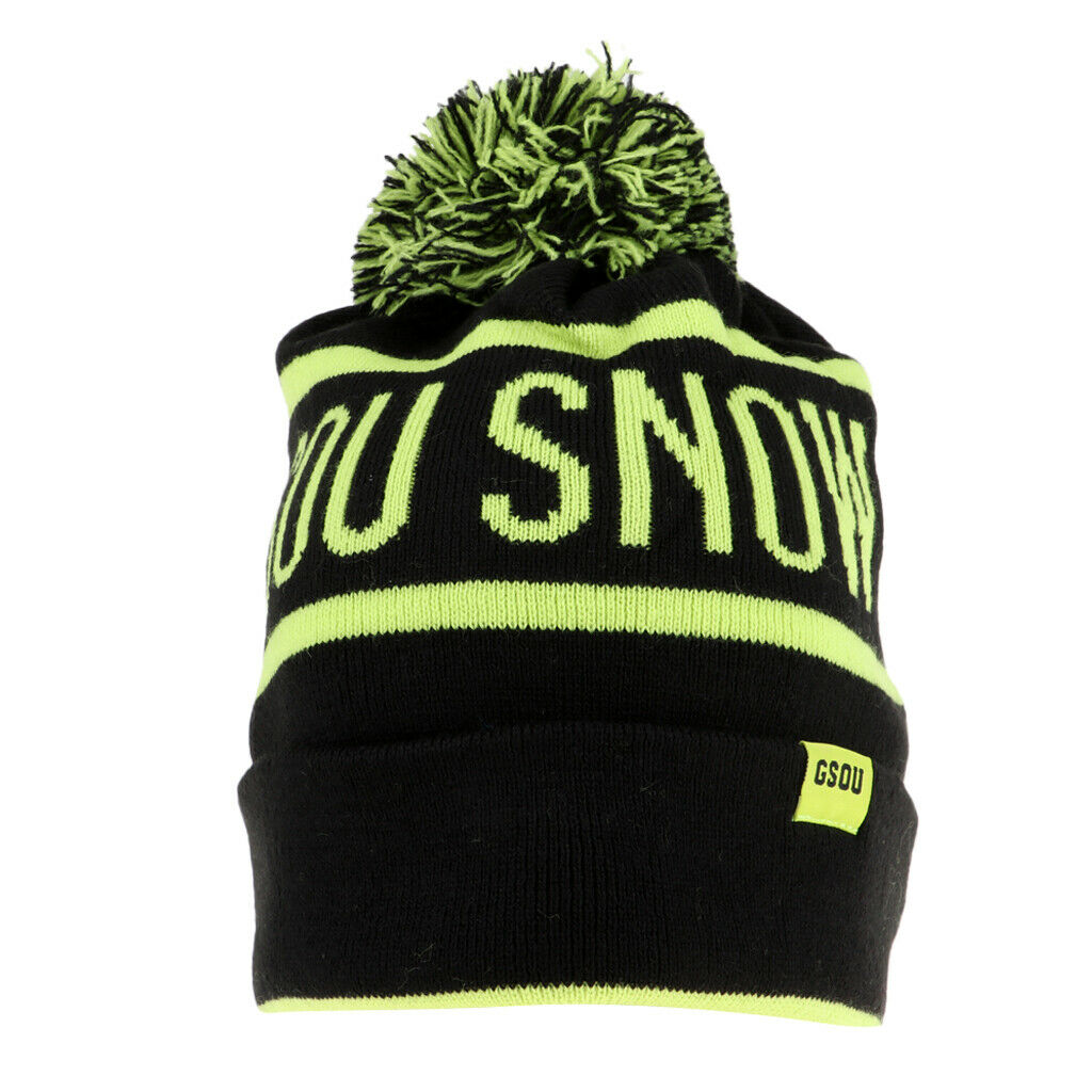 Unisex Snowboard Baggy Beanie Hat Winter Warm Pom Knit Ski Cap Green