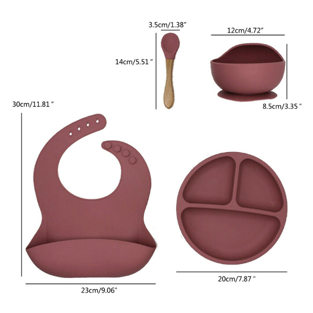 4pcs Baby Supplies with Plate Spoons Bib and Bowl Easily Wipe Clean Rose