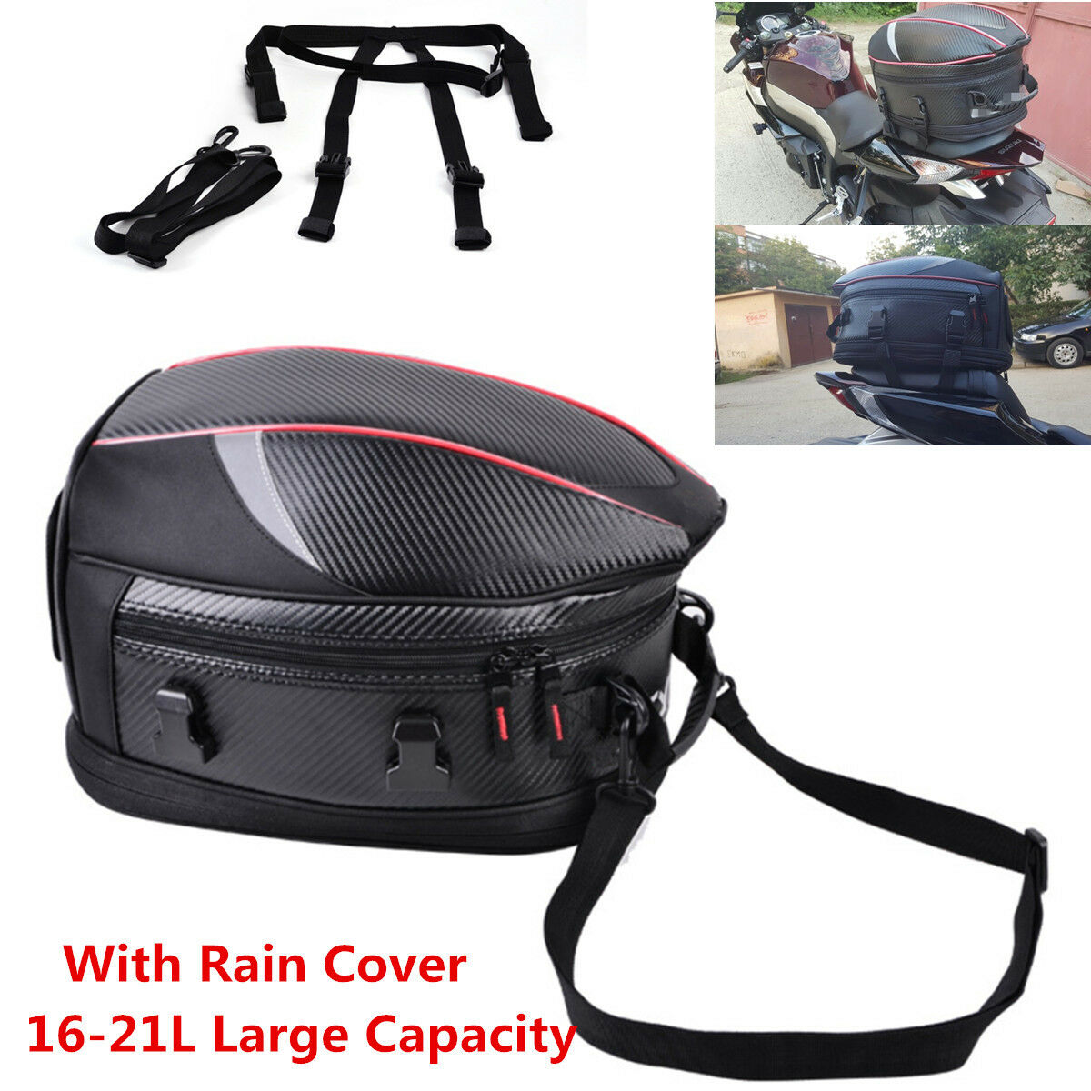Large Capacity Motorcycle Tail Bag Back Seat Luggage Storage Bag with Rain Cover