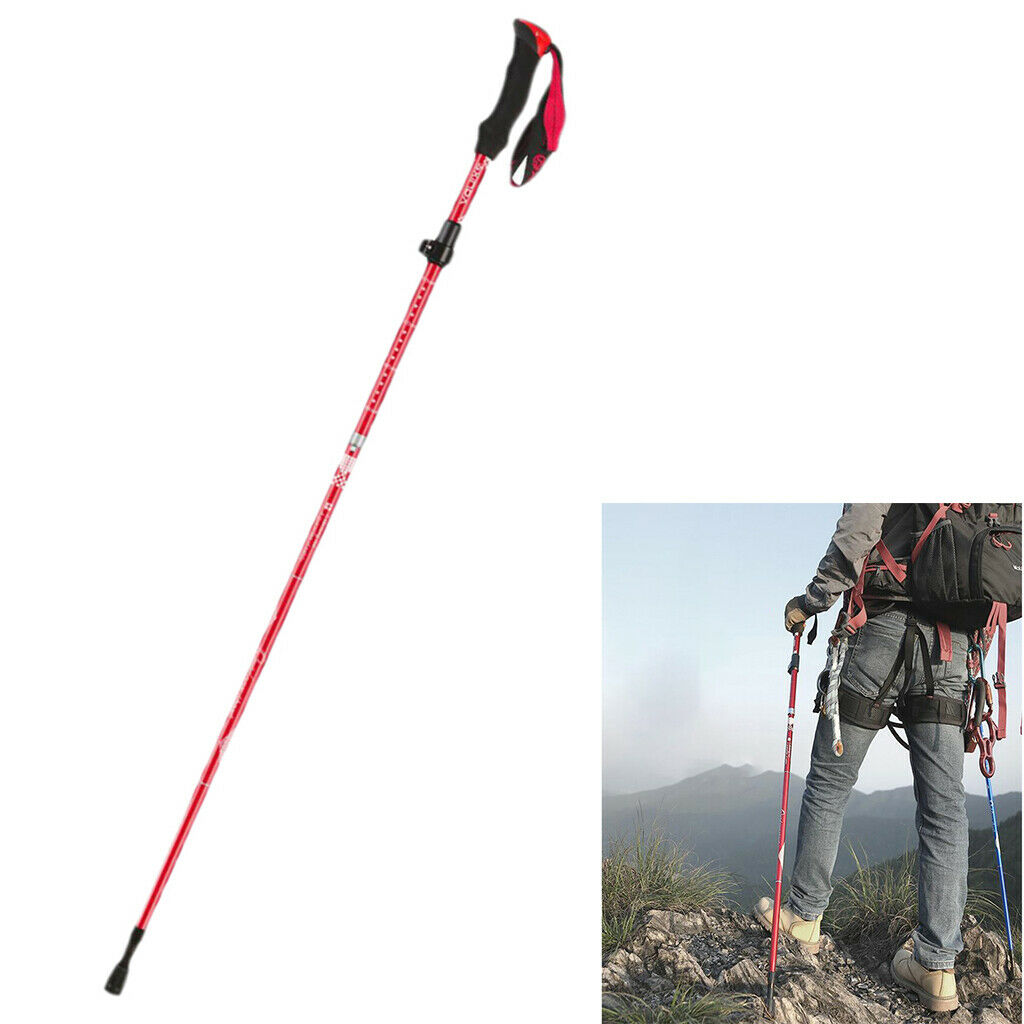 Collapsible Telescopic Hiking Trekking Pole Adjustable Walking Stick Red