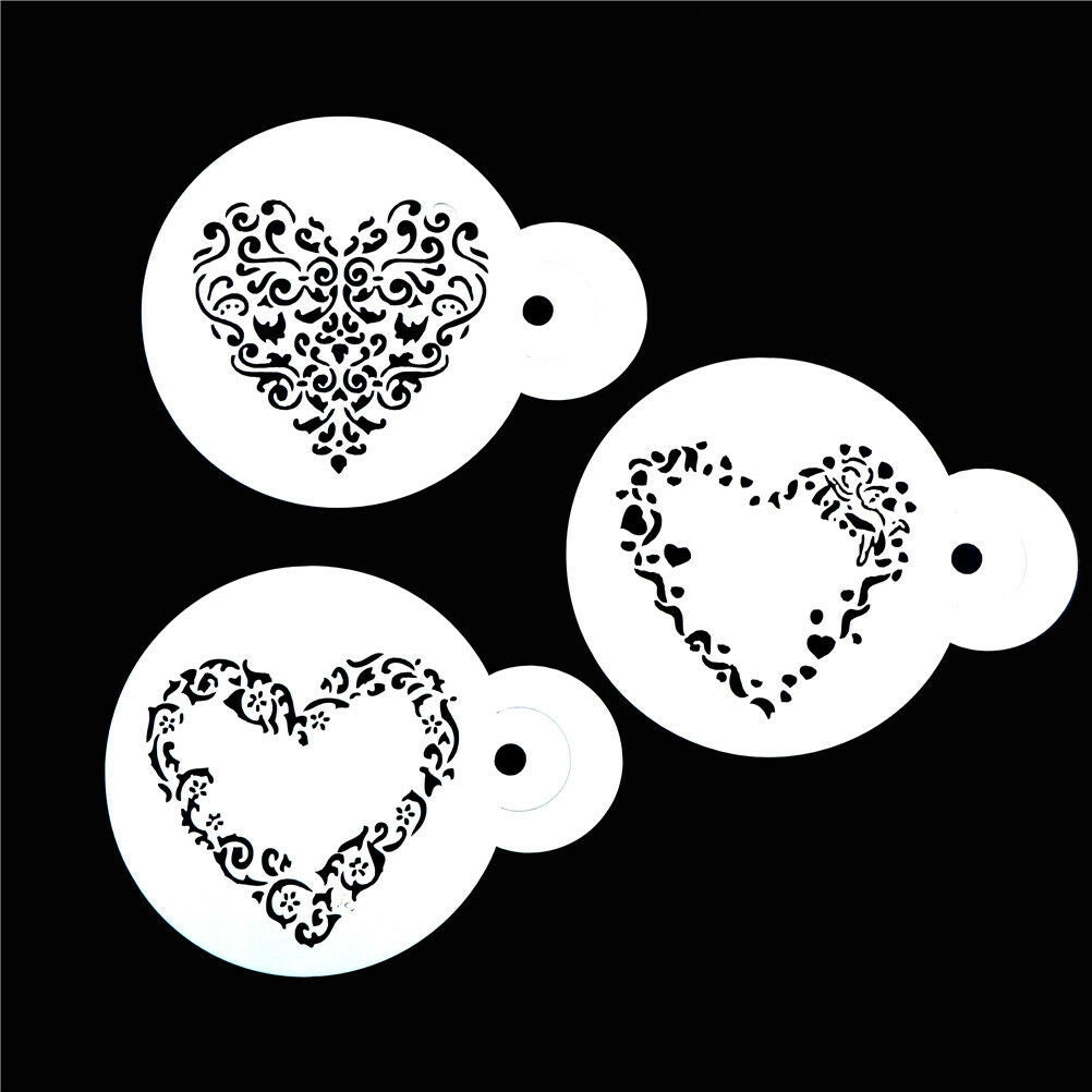 Novelty 3PCS/SET Heart Fondant Cake Stencil Cappuccino Cupcake Decoratio.l8