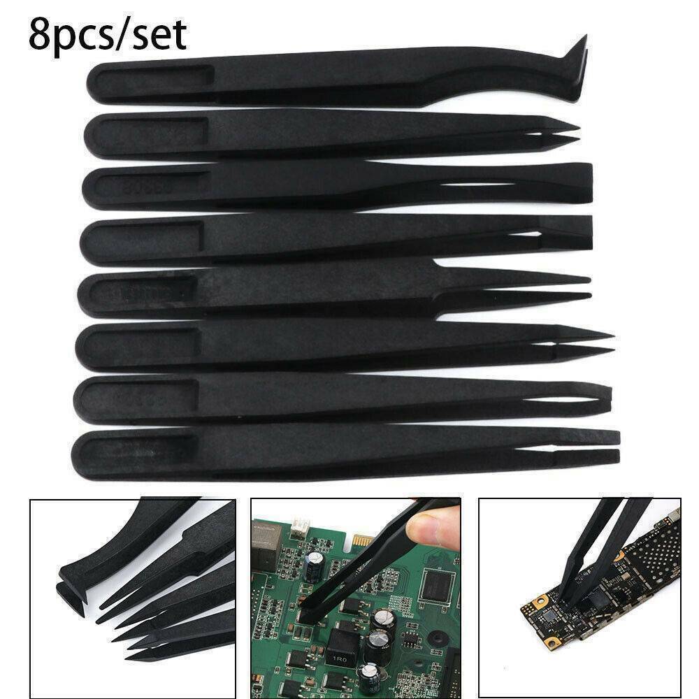 Useful 8PCS Tweezer ESD Anti-static Tweezers Maintenance Repair Plastic Tool Kit