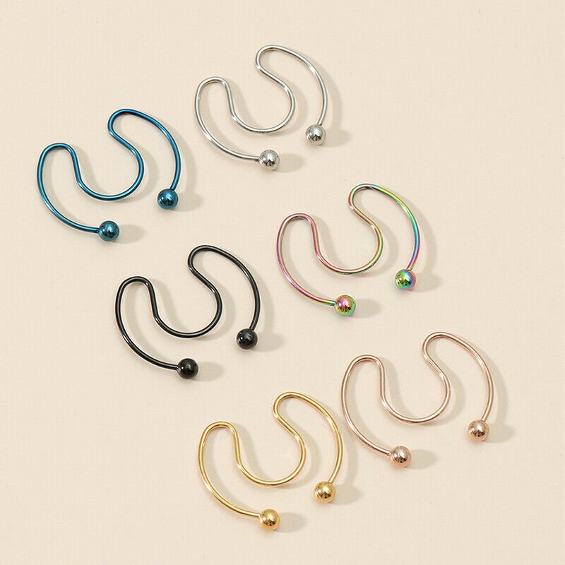 6Pcs Stainless Steel Nose Ring Piercing Nose Stud Clip Sexy Body Jewel.l8