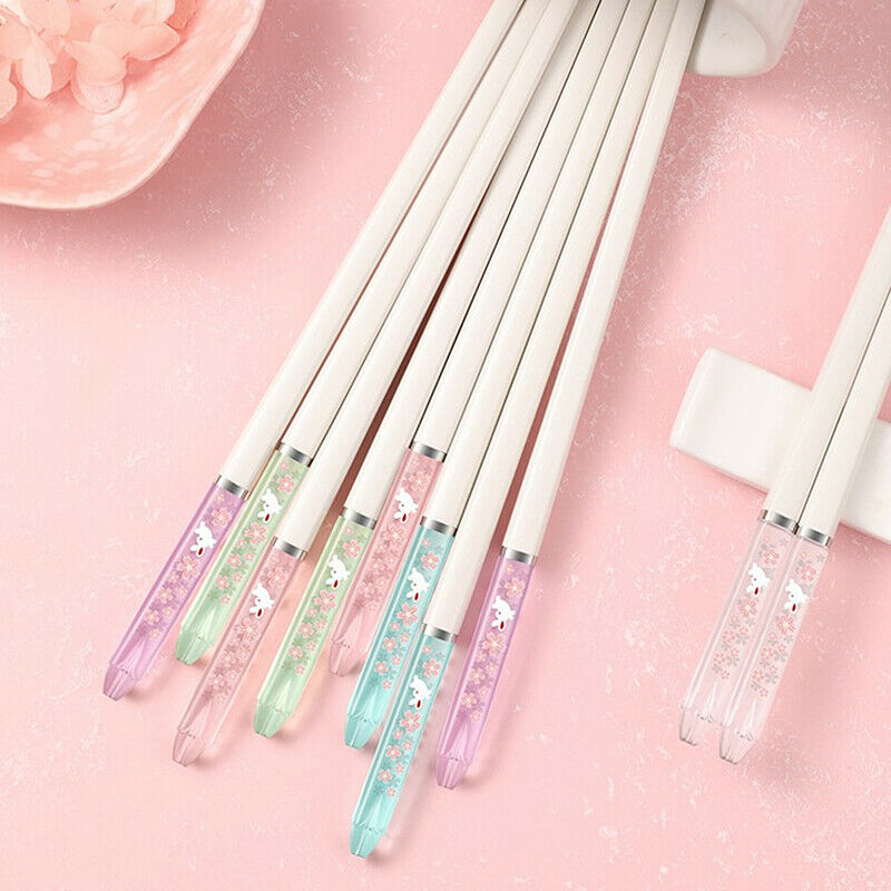 5 Pair Amber Flower Language Sakura Rabbit Pattern Alloy Chopsticks Suppl EADFA