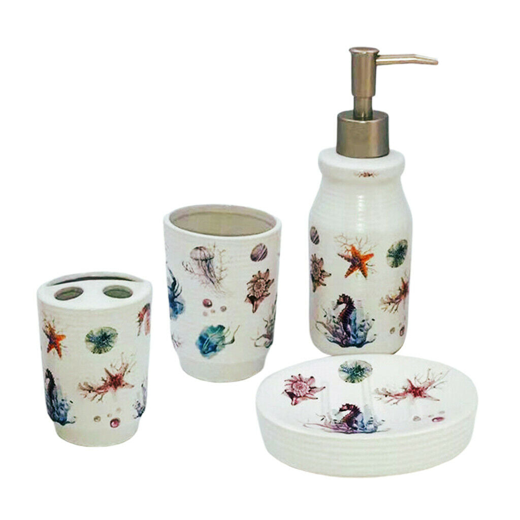 4 Pieces Bathroom Accessory Toothbrush Holder Undersea World Decor Gift