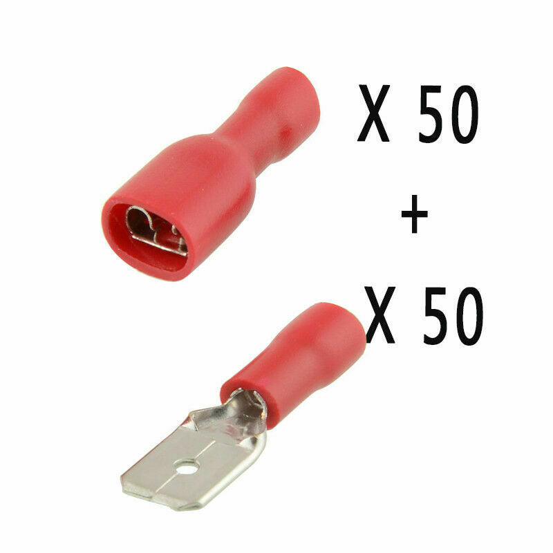 Female&Male Spade Insulated Connectors Crimp Electrical Wire Terminal 100Pcs