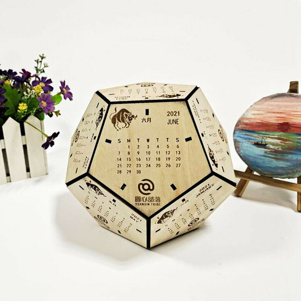 Polyhedron Wooden Blocks Desk Calendar Ornaments for Home ,Office,Classroom.