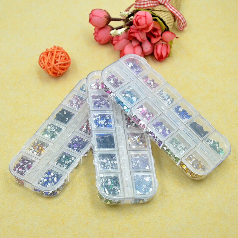 12 Compartment Empty Storage Case Box for Nail Art Tips Gems Rhinestone Tool