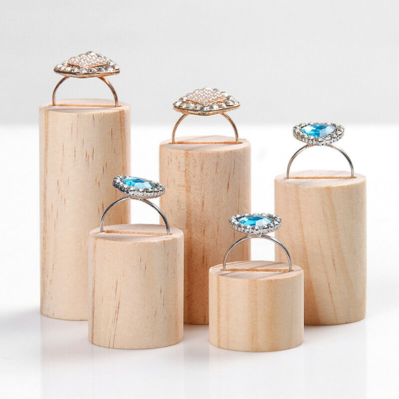 5 Pcs Wooden Ring Jewelry Display Rack Organizer Stand Cone Shape Ring Holder