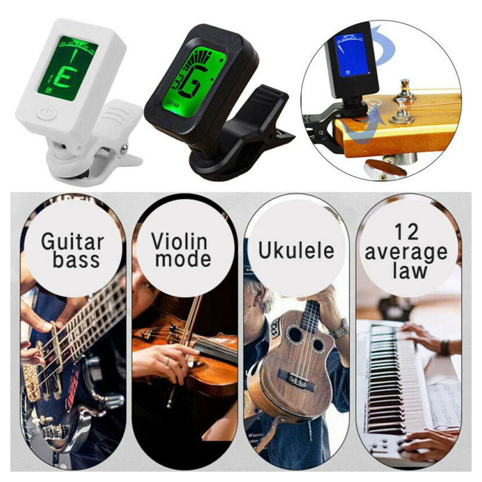 Guitar Tuner Clip on Chromatic Digital Electric Tuner for Acoustic Guitar, Bass,