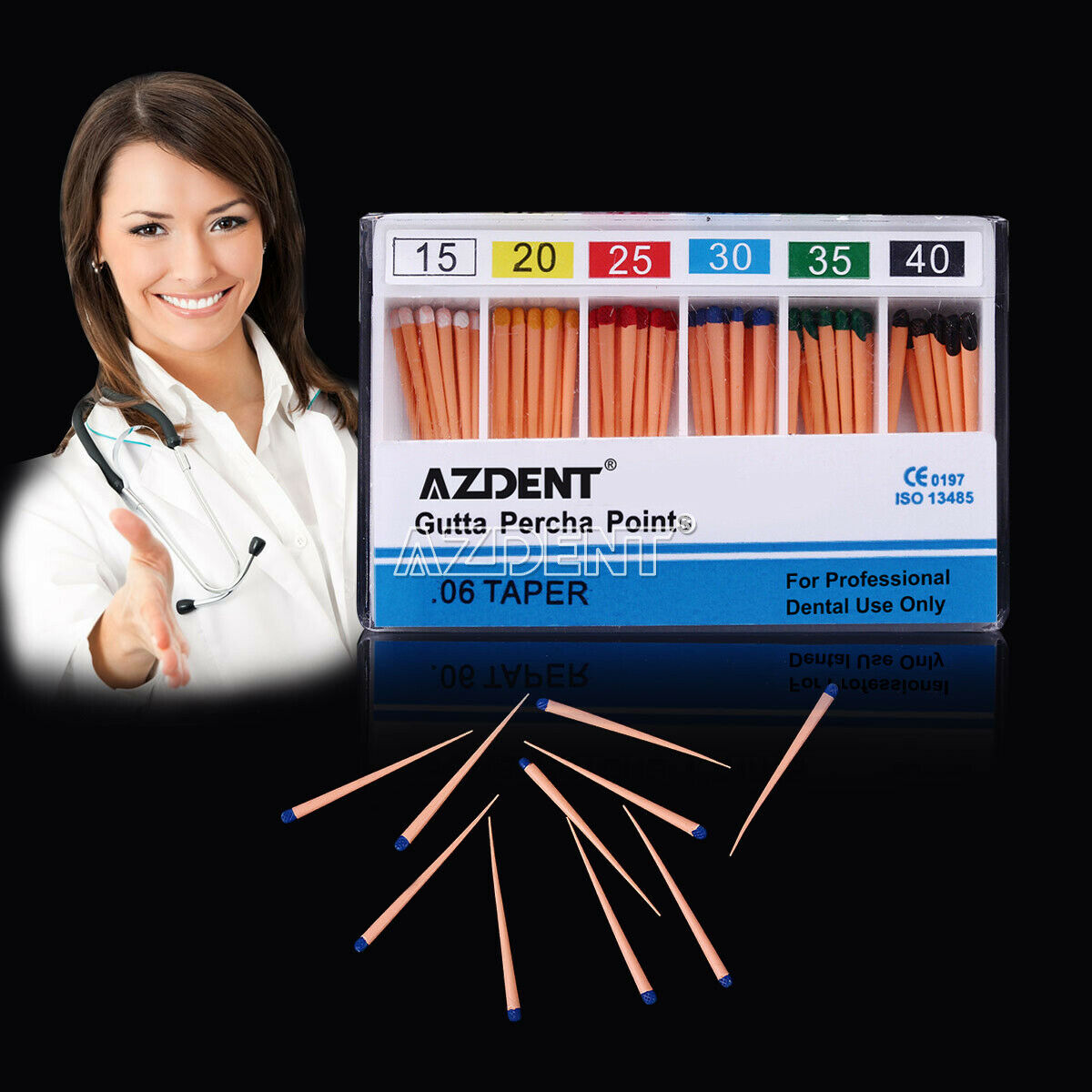 10 Boxes AZDENT Dental Gutta Percha Points Taper 0.06 15-40# 60 Points/Box