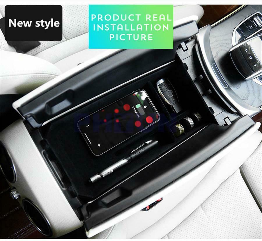 1x QI Wireless Charging Center Console Armrest Sundries Box For Mercedes Benz