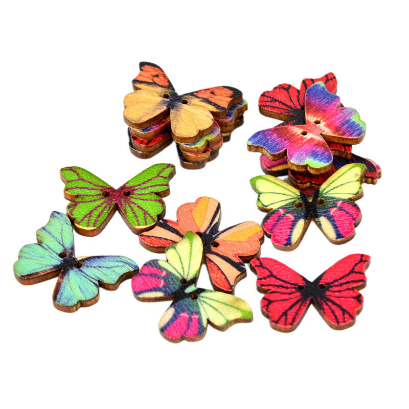50Pcs Butterfly 2 Holes Wooden Buttons Scrapbooking DIY Craft Wedding Decorat TL