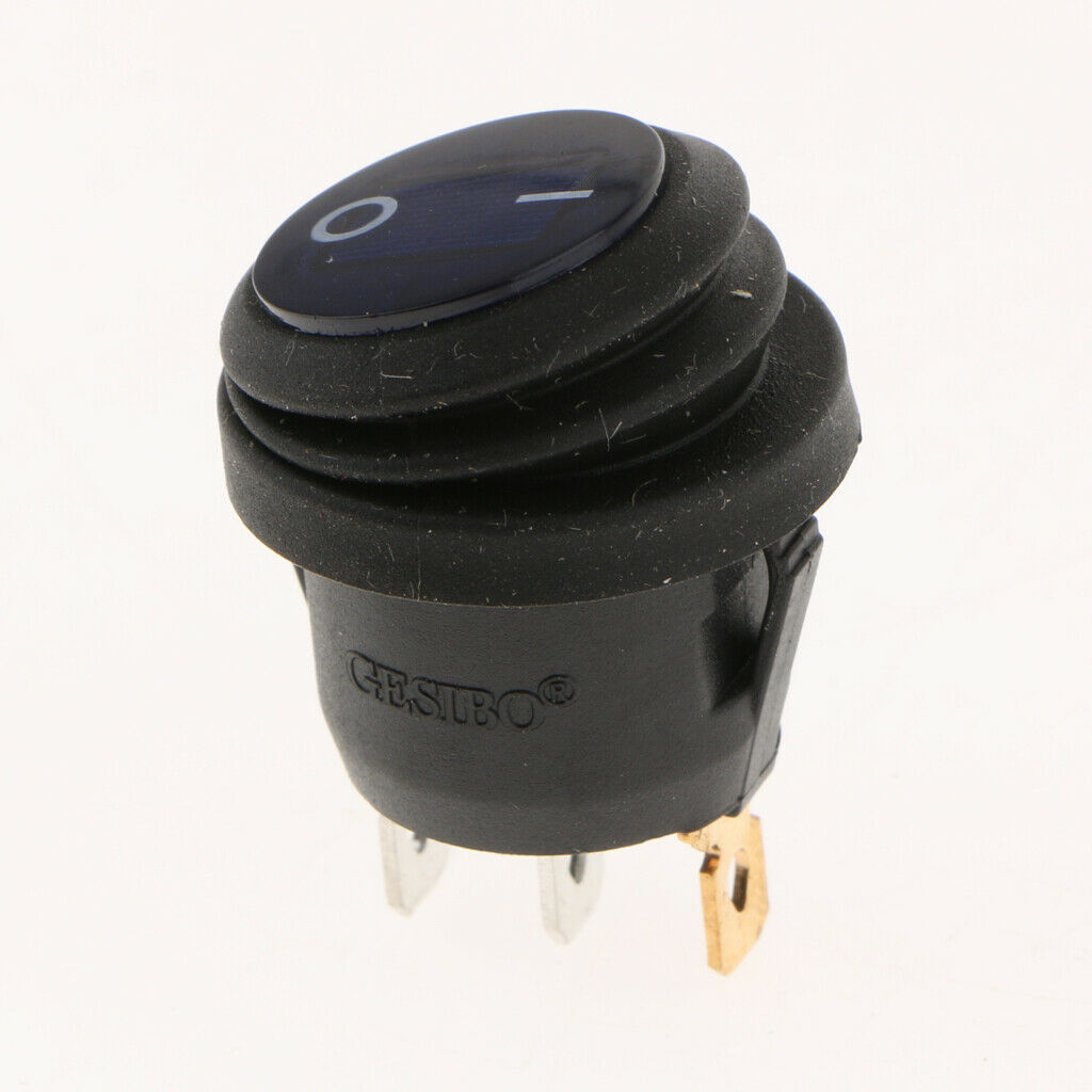 3 pieces Waterproof Round Illuminated Rocker Switch, ON-OFF Action, Blue LED ,