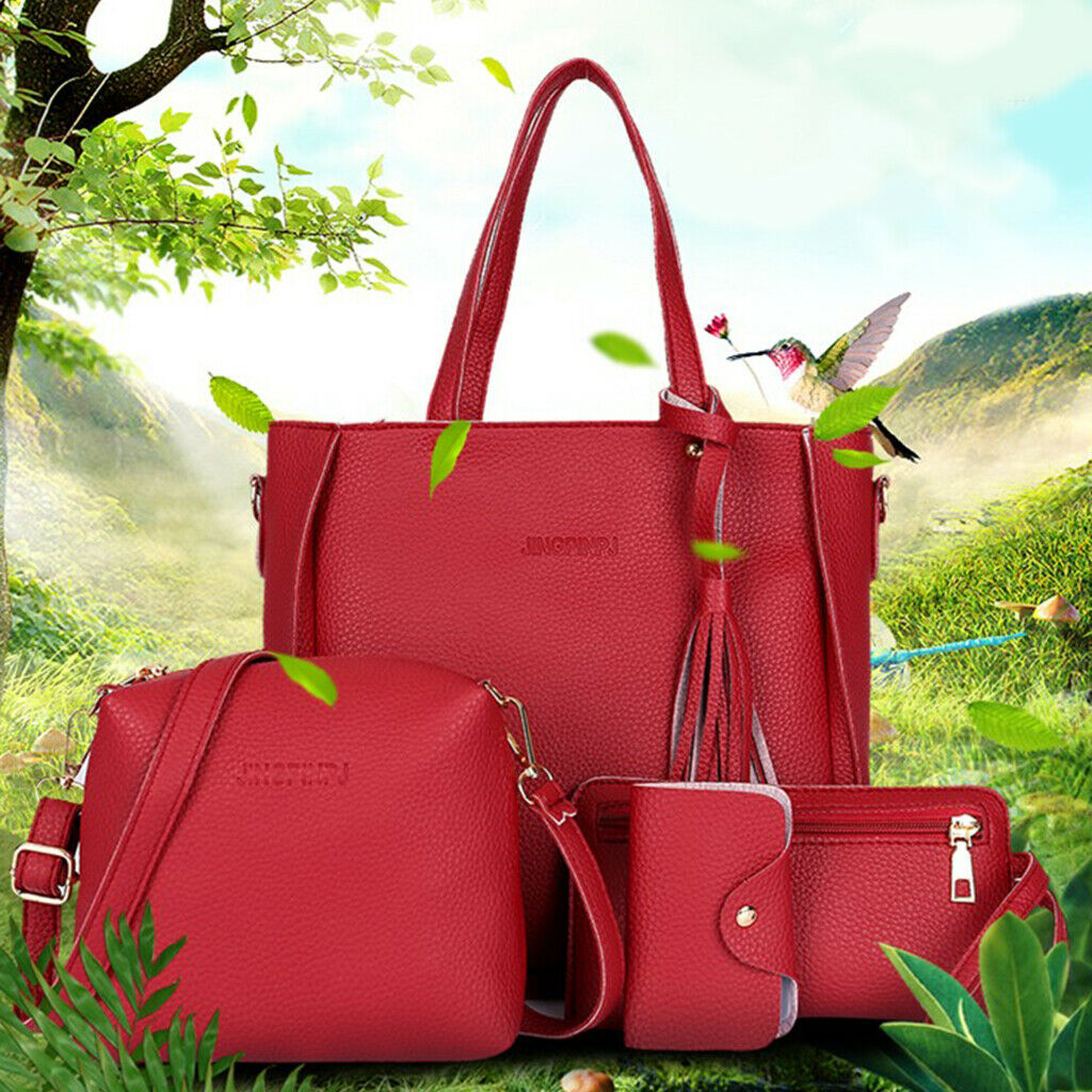 3x Four Pack Pu Leather Handbag Cross Body Shoulder Shopping Bag Purse