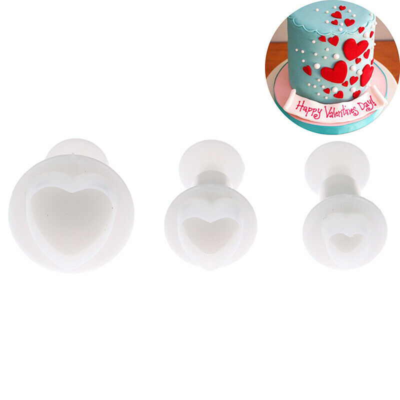 3Pc Heart Fondant Plunger Set Valentines Love Sugar Craft Cake Decorating.l8