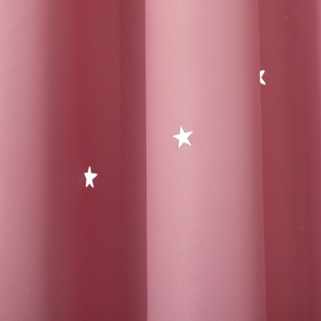 Romantic Hollow Star Blackout Curtain for Bedroom Pink_132x160cm