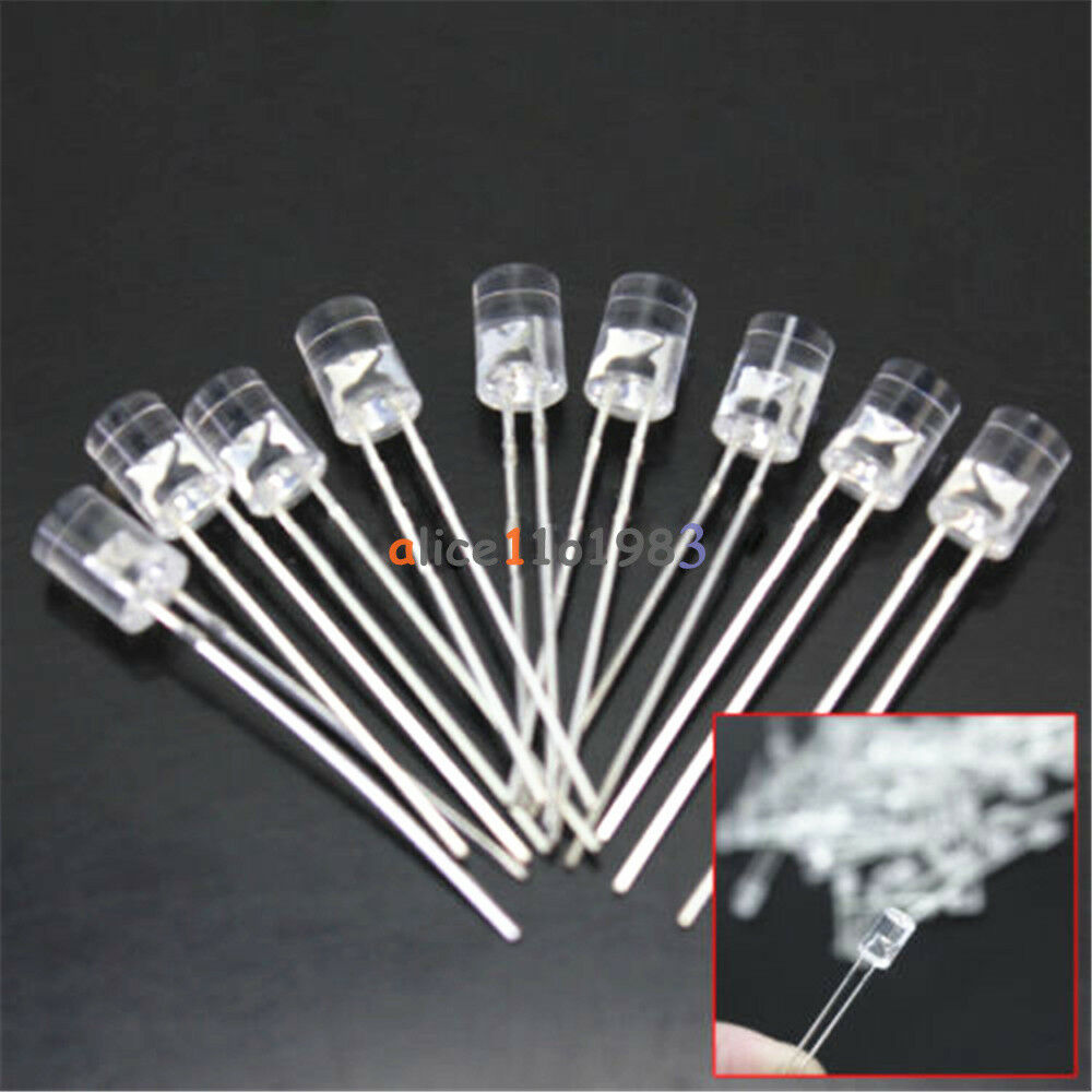 200PCS 5MM 2Pin Flat Top White LED Wide Angle Flat Head Light Lamp