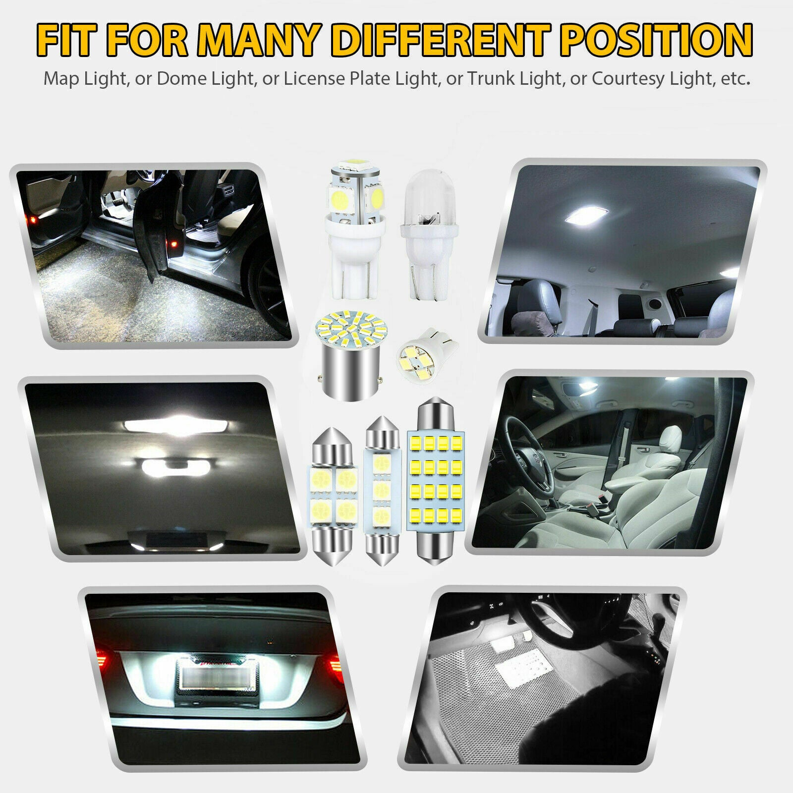 42pcs Car Interior White Combo LED Map Dome Door Trunk License Plate Light Bulbs