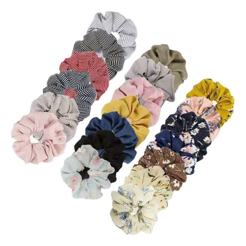 20pack Women Floral Hair Scrunchies Mixed Color Rubber Hair Band Hair Ties