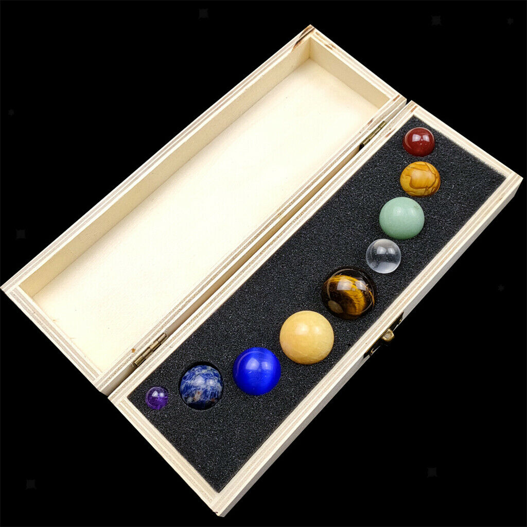 9 Planets Crystal Balls Gemstones w/ Storage Box Decor Gift Collection