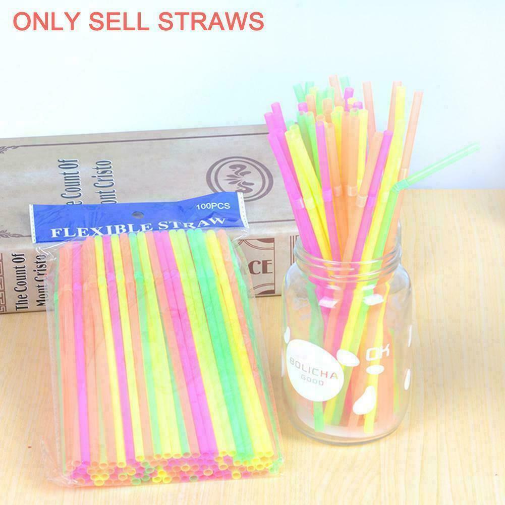 100Pcs Disposable Straws Flexible Plastic Drinking Straws NICE Fluorescent