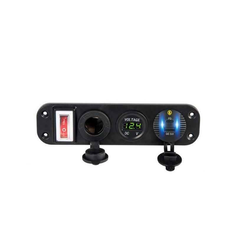 4in1 12V Car QC3.0 USB Type C PD Fast Charger Socket Panel LED Voltmeter Switch