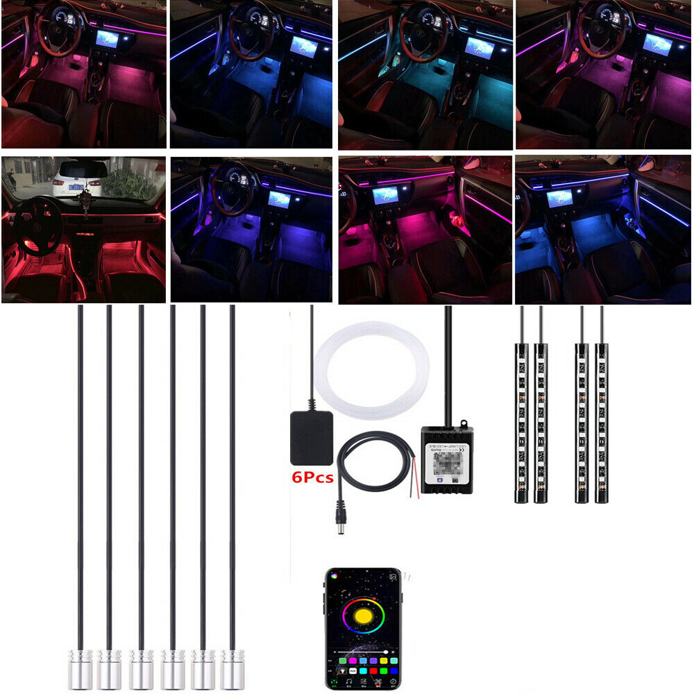 10Pcs RGB LED 8M Fiber Optic Car Truck SUV Neon Strip Light Bluetooth APP Remote