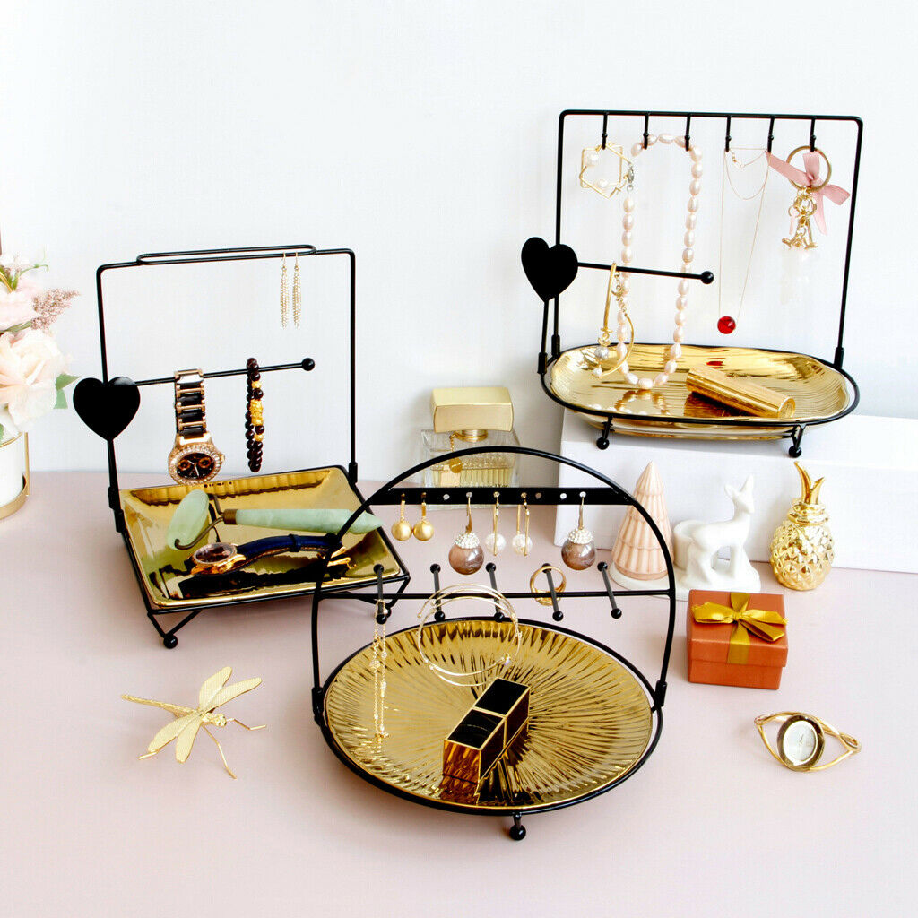 1pc Jewelry Display Holder Stand w/ Ceramic Tray and Hook Jewelry Rack C