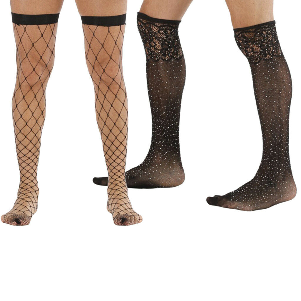 2 Pairs Set Mens Sexy Lace Sequins Stockings Pantyhose Hosiery Tights Socks