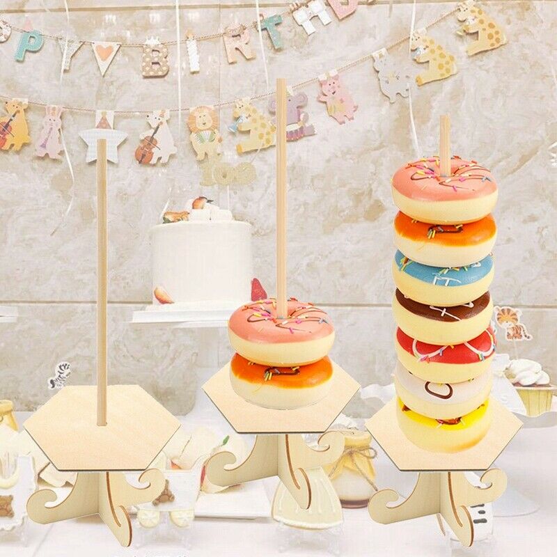 2X(4Pcs Wooden Donuts Display Wall Holds Candy Sweet Cart Rustic Wedding BiH1T8)