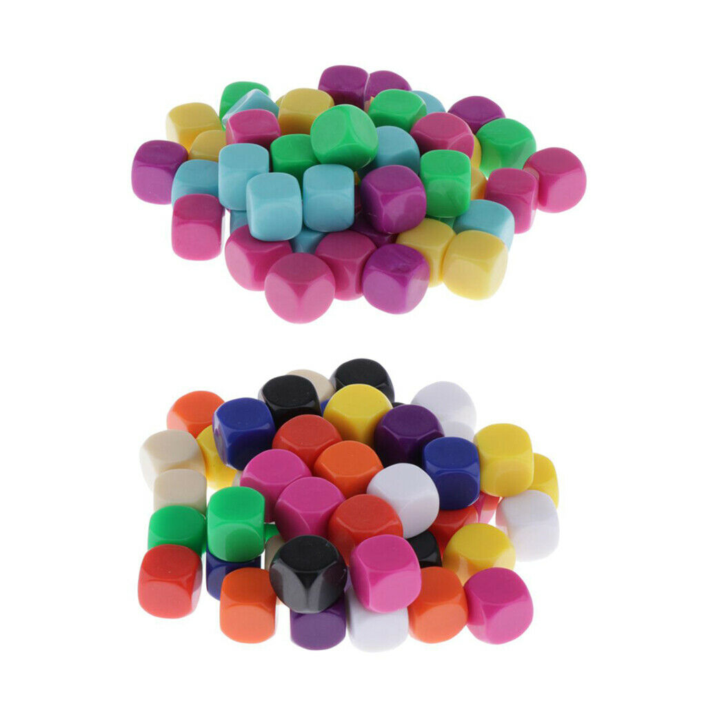 100Pcs Creative Colorful Opaque Blank 6 Sided Dice for RPG Math Teaching
