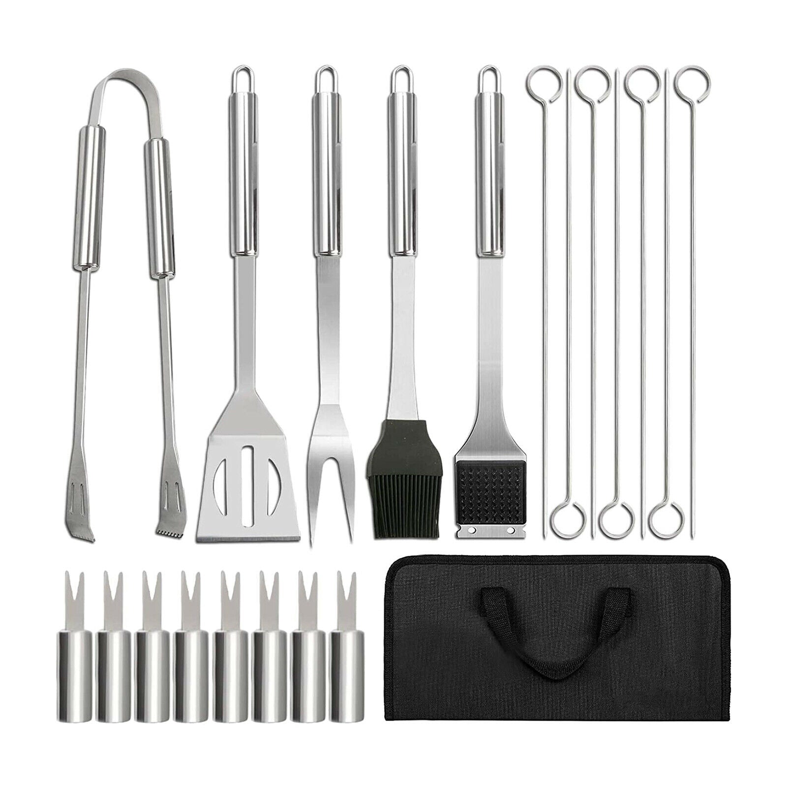 20Pcs Stainless Steel BBQ / Grilling Tool Set - Tongs Fork Cleaning Brush
