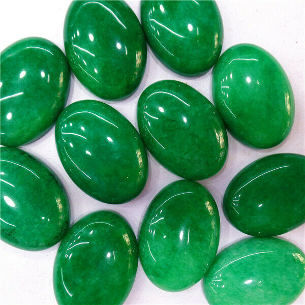 10Pcs 25x18x6mm Green Malay Jade Oval Cab Cabochon DIY Jewelry Making HH7228