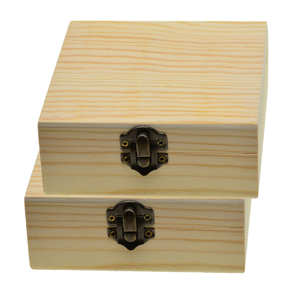 2x Unfinished Square Wood Jewelry Gift Box Case for DIY Painting Crafts 12cm
