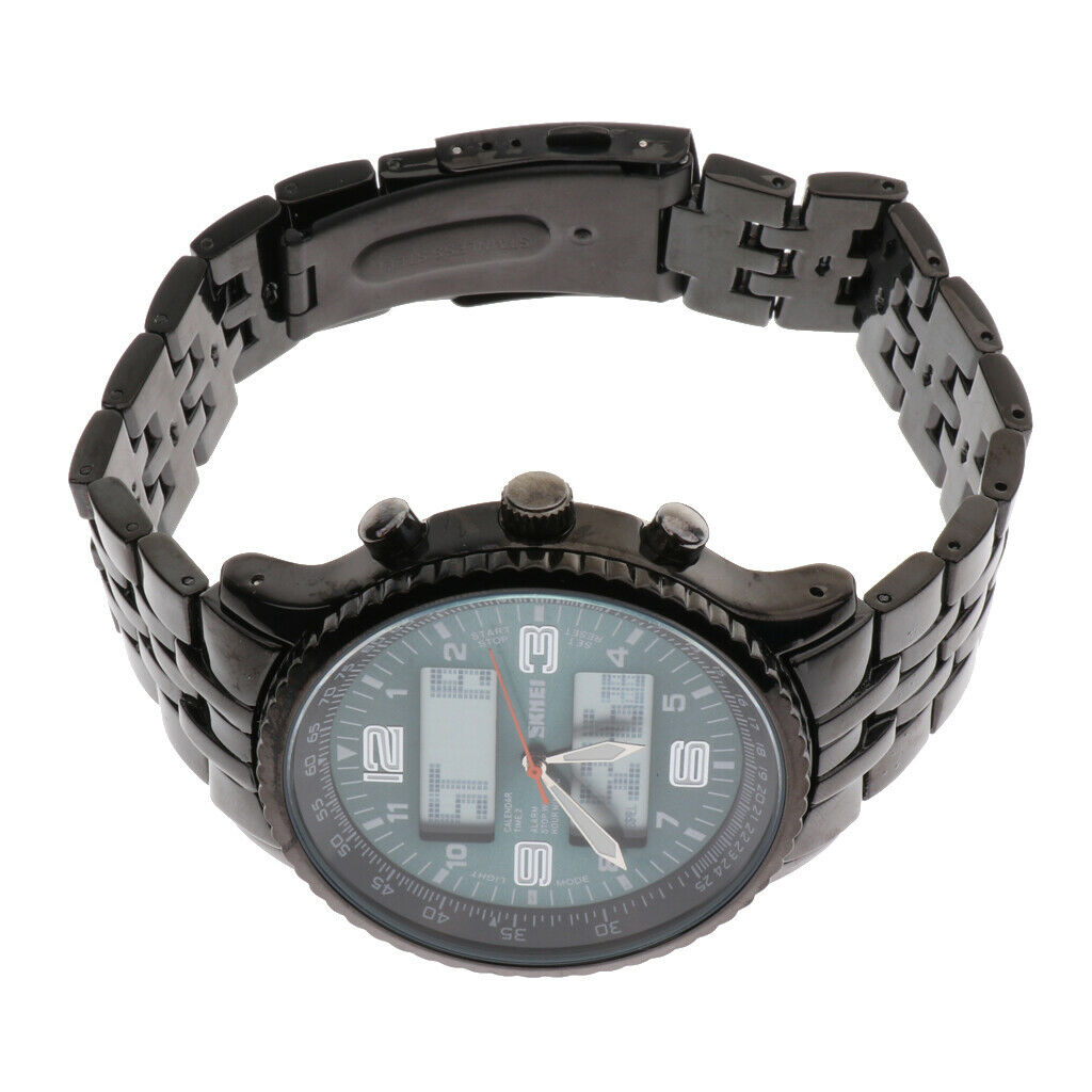 Mens Multifunctional Analog-Digital Chronograph Metal Strap Wristwatch Blue