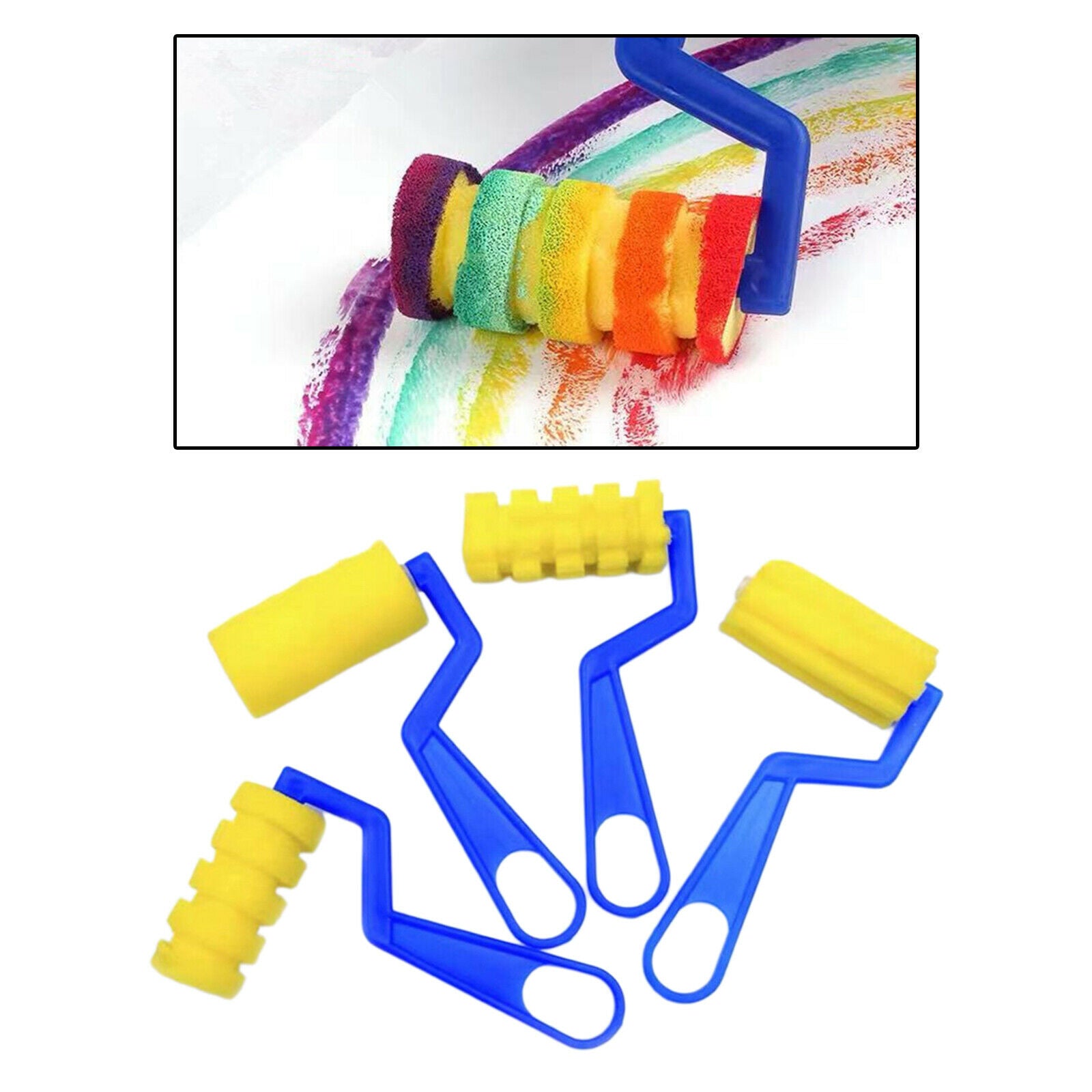 4x Sponge Painting Roller Brushes Lightweight Foam Paint Brushes Assorted Foam