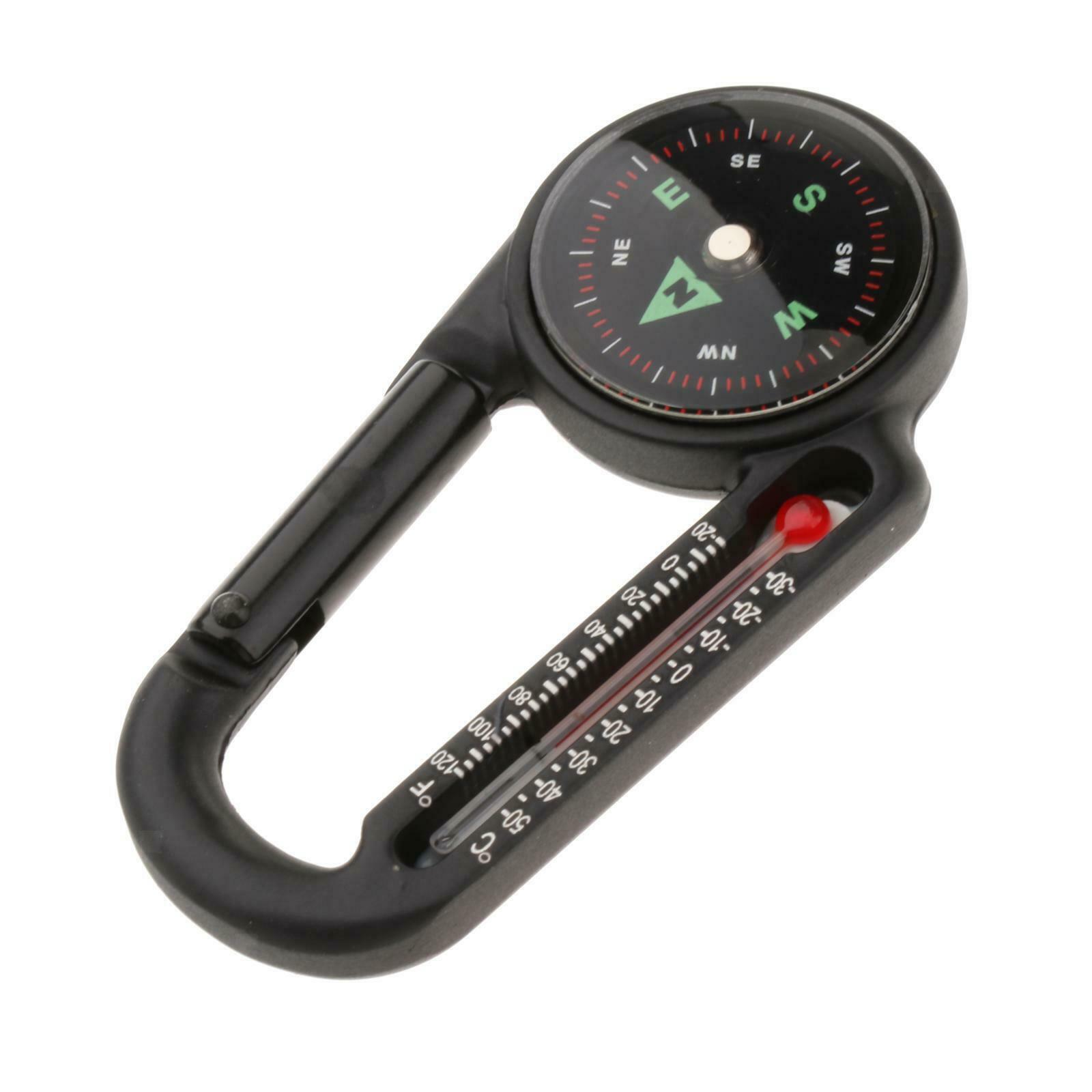 3in1 Aluminum Carabiner Clip Compass Thermometer KeyChain Hiking Travel Tool