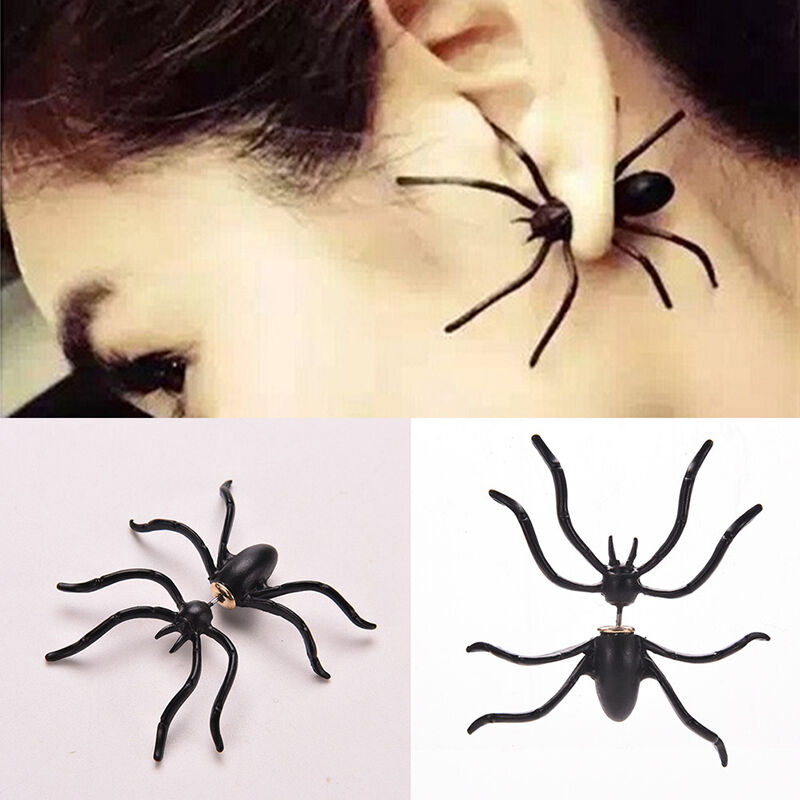 New Retro Women Earings Black Spider Earrings Chic Two Parts Ear Stu.l8