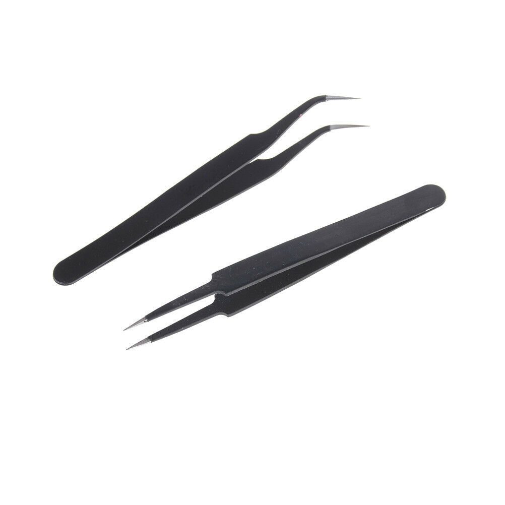 2PCS Anti-static Curved Straight Tip Precision Tweezers Set Electronic ESD ToDD