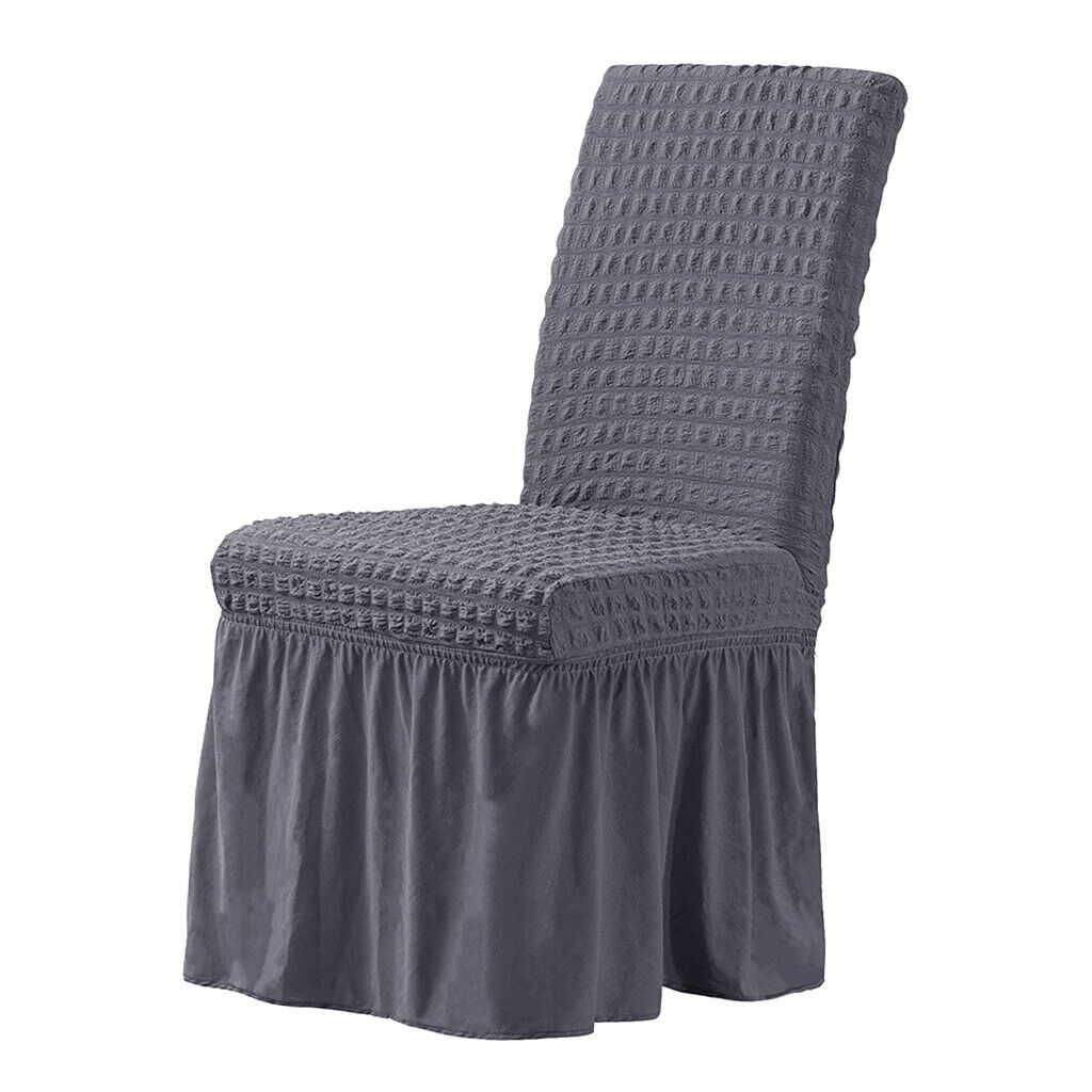Ruffled Long 2-Piece Stretch Banquet Dining Chair Covers Gray